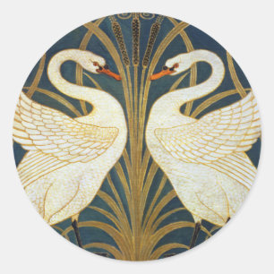 Walter Crane Vintage Svanen och Iris Art Nouveau Runt Klistermärke