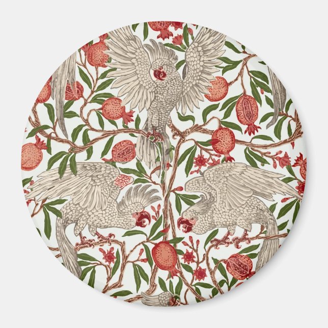Walter Crane Vit kakadua Röd granatäpple Konst Magnet (Framsidan)