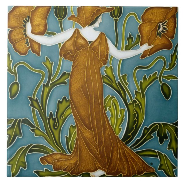 Walter Crane's Art nouveau Kakelplatta (Framsidan)