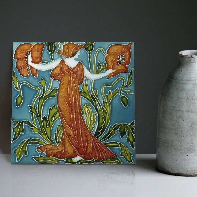 Walter Crane's Enchanted Garden Art nouveau Blommi Kakelplatta (Skapare uppladdad)