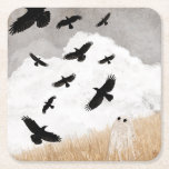 Walter & The Crows Underlägg Papper Kvadrat<br><div class="desc">Walter The Lovely Ghost is haunting a field and has disturbed the crows who take flight in the gray autumn sky.</div>