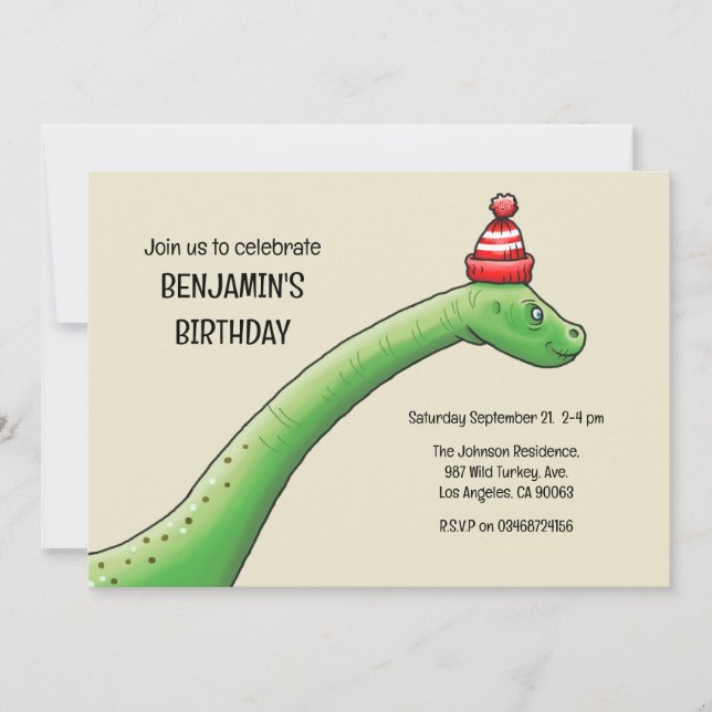 Walter the Dinosaur Birthday bjudande Inbjudningar (Framsida)