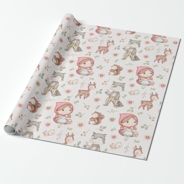  waltercolor little red riding hood floral wrappin presentpapper (Utrullad)