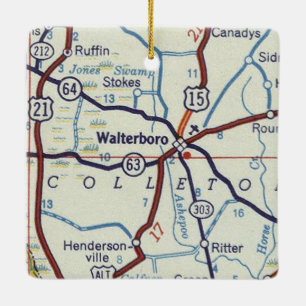 Waltersboro South Carolina Karta Julgransprydnad Keramik