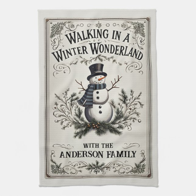 Walting in a Winter Wonderland Snögubbe Kökshandduk (Vertikal)
