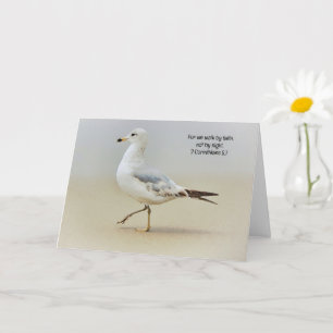 Walting on Beach Sea Bird Bible Verse Art Note Kort