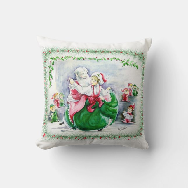 Waltzing Santa & Claus Pillow Kudde (Framsida)