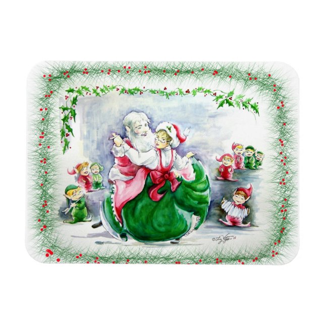 Waltzing Santa & Claus Premium Magnet (Horisontell)
