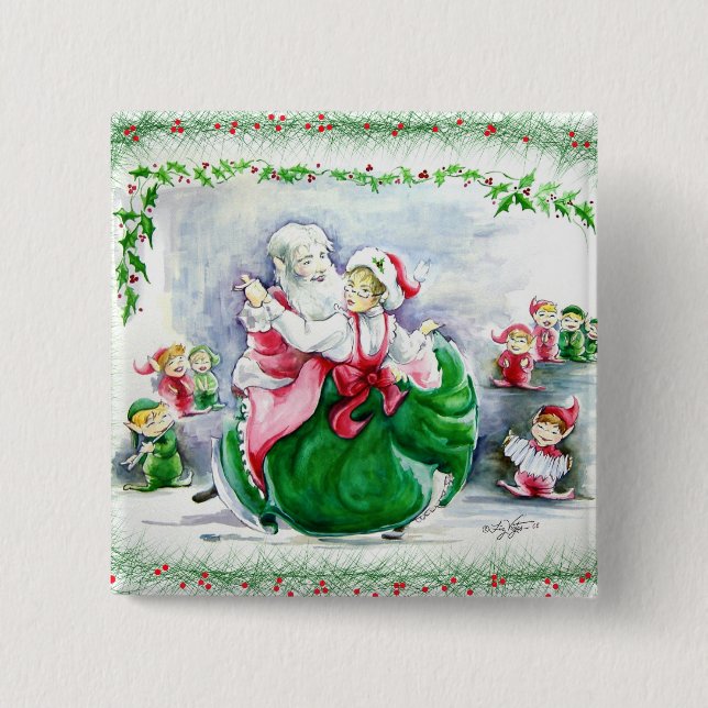 Waltzing Santa & Mrs Claus Button Knapp (Framsida)