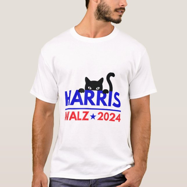 Walz 2024 Funny Cat Election Kamala Harris Tim Wal T Shirt (Framsida)