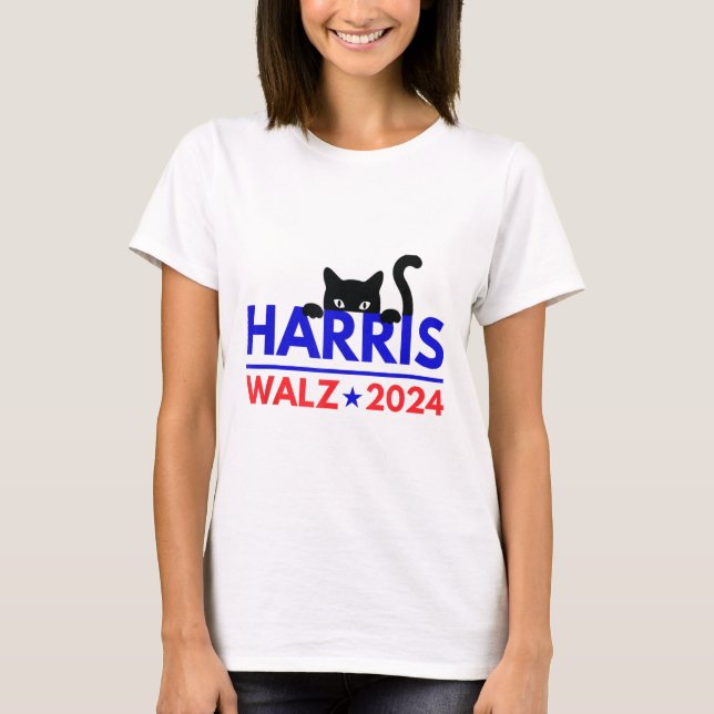 Walz 2024 Funny Cat Election Kamala Harris Tim Wal T Shirt (Framsida)