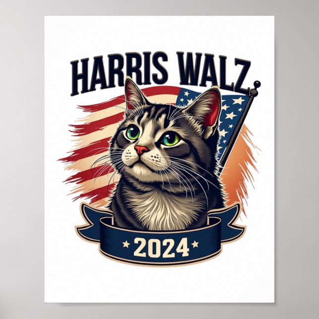 Walz 2024 Funny Cat Kamala Harris Tim Walz Waltz Poster (Framsidan)