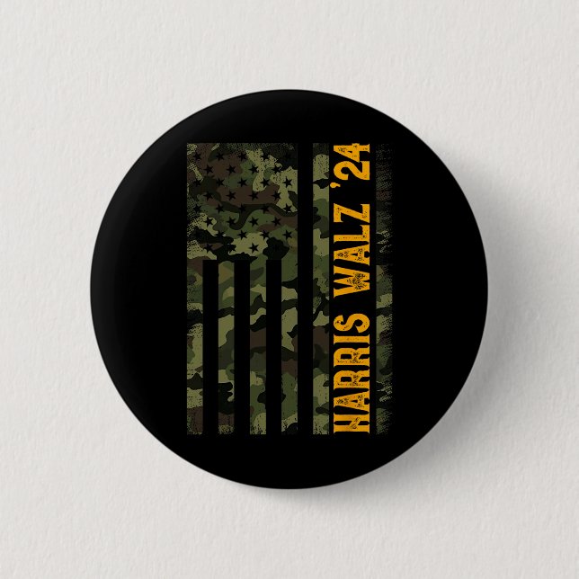 Walz 2024 Presidentvalet Kamala Camo Flagga Knapp (Framsida)