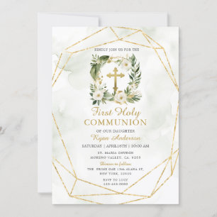 WAN Greenery Vit ros First Heliga Communion Inbjudningar