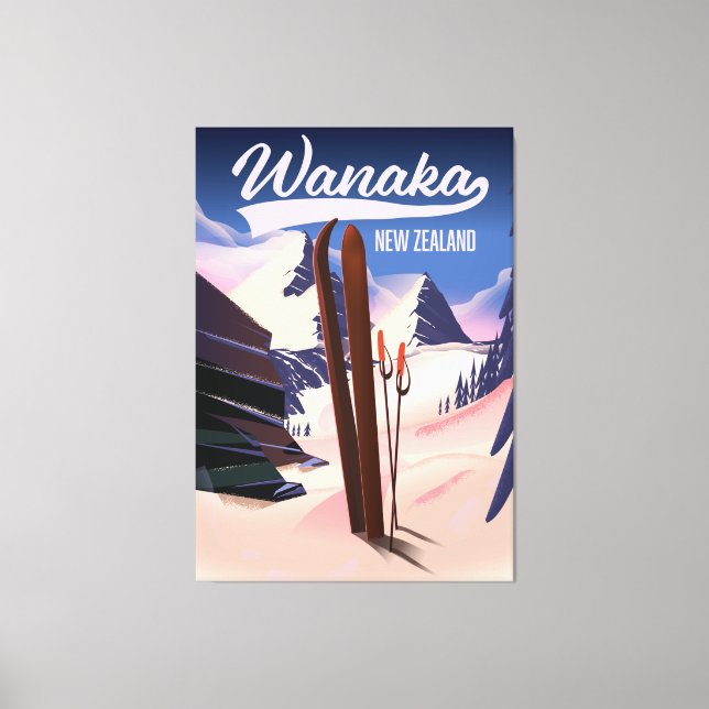 Wanaka New Zealand ski poster Canvastryck (Framsida)
