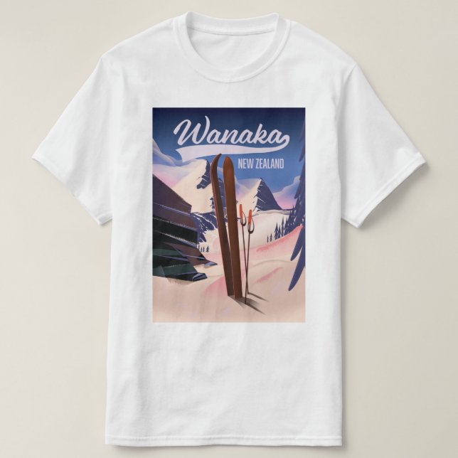 Wanaka New Zealand ski poster T Shirt (Design framsida)