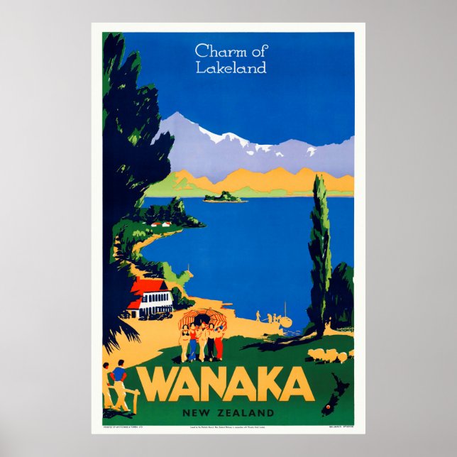 Wanaka New Zealand Vintage affisch 1930s (Framsidan)