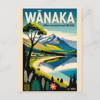 Wānaka Nya Zeeland Retro Resemaljör Poster Art Helg Vykort