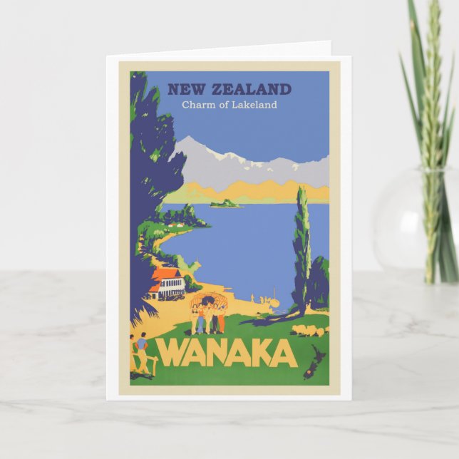 Wanaka, Nya Zeeland Vintage Resa Affisch Kort (Framsida)