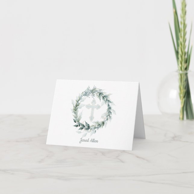 Wandeand Blue Kor First Communion Tack Anteckningskort (Framsida)