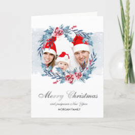 WandeHolly Berry Flowers Photo God jul Helgkort