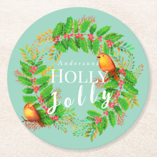 WandeHolly Jolly Family Light Teal Underlägg Papper Rund