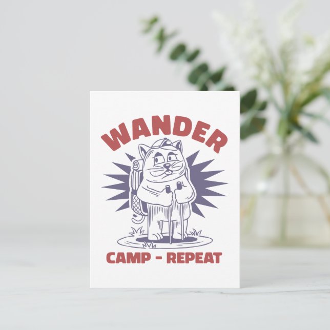 Wander Camp Repeat – Vintage Kattcamping Vykort (Stående Fram)