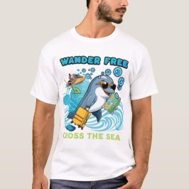 Wander Free Dolphin - Ocean Travel Äventyr Carto T Shirt