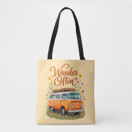 Wander Often - Retro Camper Van Blommigt Tote Tygkasse