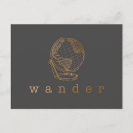 Wander Travel Quote och Globe in Black and Guld Vykort