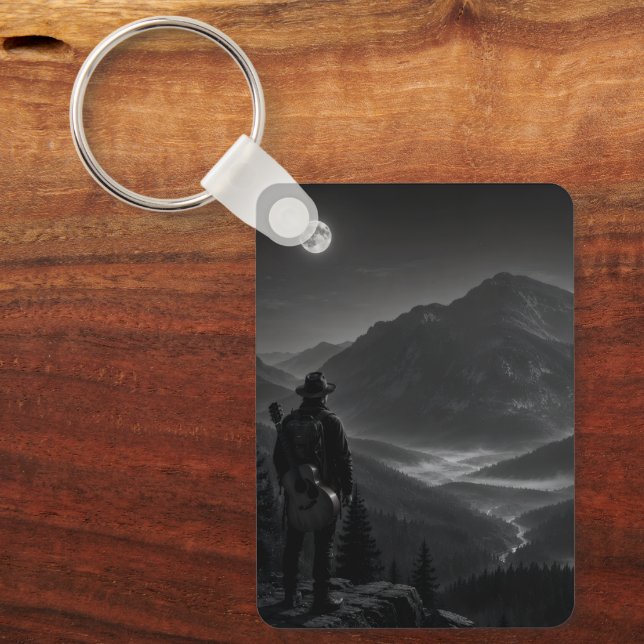 Wanderer Collection WO08 – Månbelyst Bergsutsikt Nyckelring (Framsida)