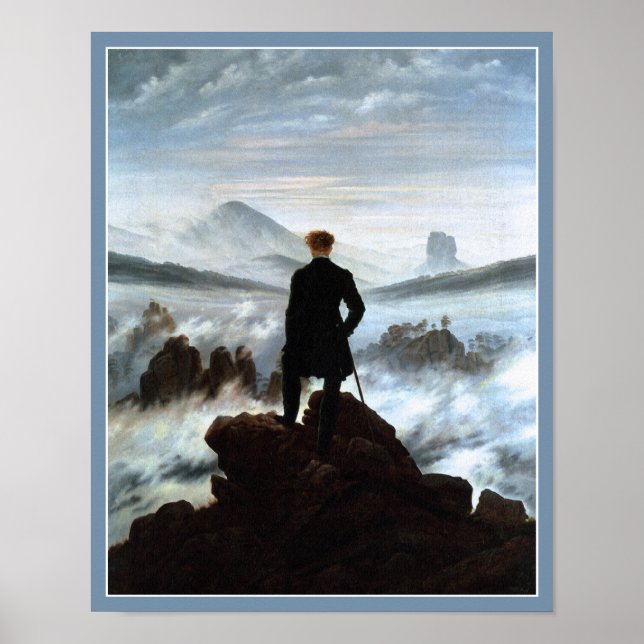 Wanderer ovanför Fog-havet av C David Friedrich Poster (Framsidan)