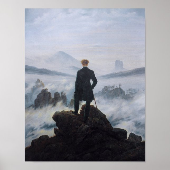 Wanderer ovanför Fog-havet av Friedrich Poster (Framsidan)