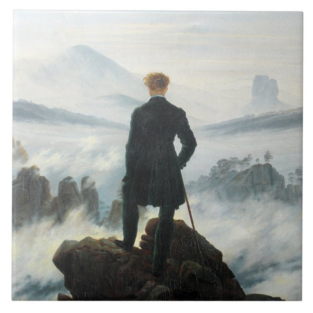 Wanderer ovanför Fog-havet, Friedrich Kakelplatta (Framsidan)