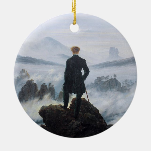 Wanderer över Fog-havet (av C.D. Friedrich) Julgransprydnad Keramik (Baksidan)