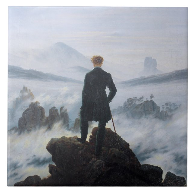 Wanderer över Fog-havet (av C.D. Friedrich) Kakelplatta (Framsidan)