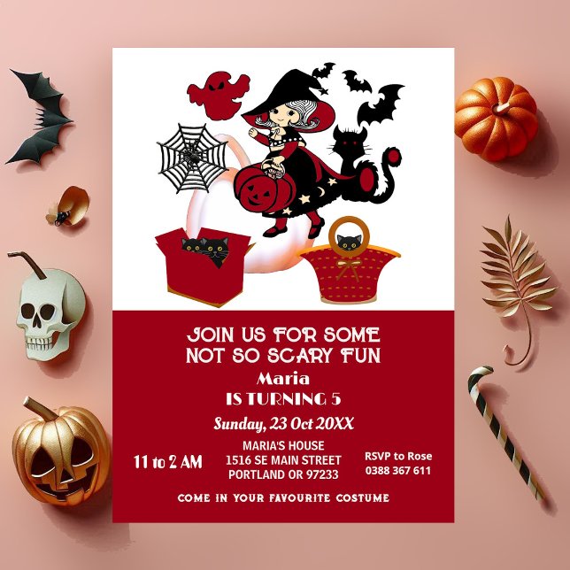 Wandering Witch Halloween Spindelnät Barns födelse Inbjudningar (Wandering Witch Halloween Spider Web Kids Birthday Invitation)