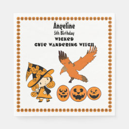 Wandering Witch Raven Halloween Pumpkins Birthday Pappersservett