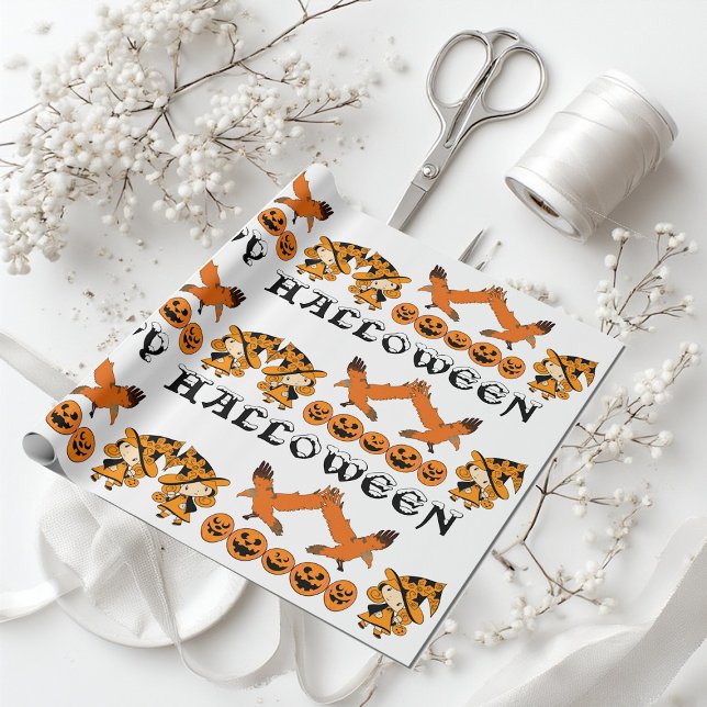 Wandering Witch Spooky Jack o lantern Halloween Presentpapper (Wandering Witch Spooky Jack O Lanterns Halloween Wrapping Paper)
