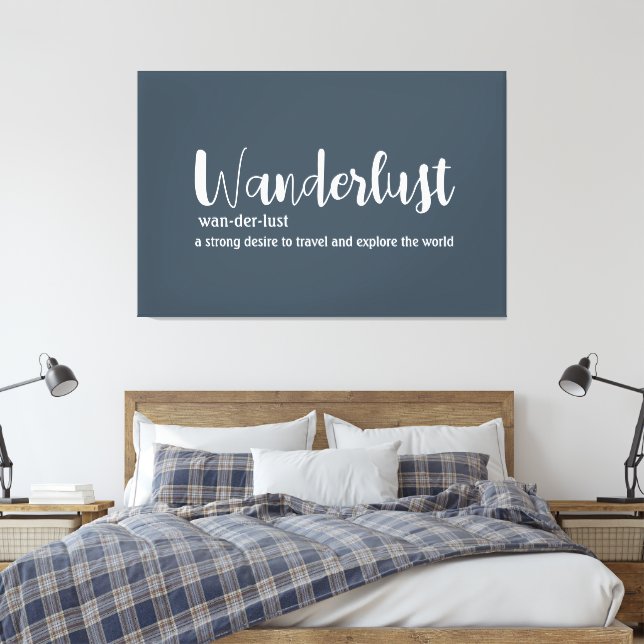 Wanderlust definition vit grå blå färg canvastryck (Insitu (sovrum))