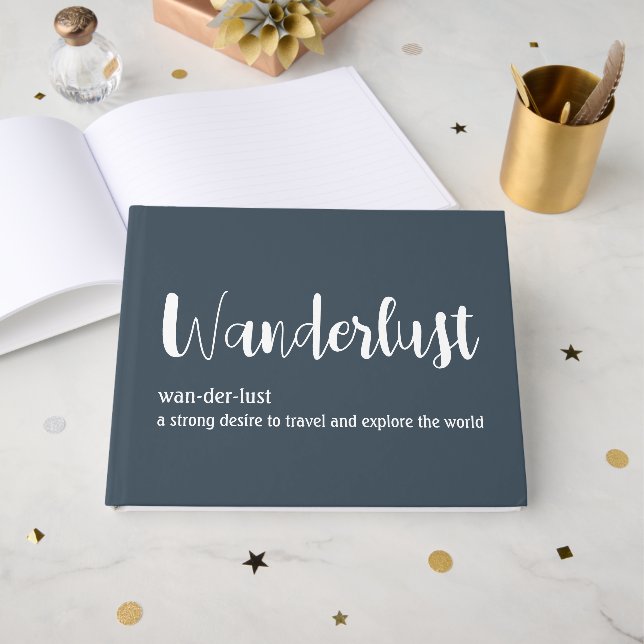 Wanderlust definition vit grå blå färg  gästböcker (Framsida Öppen)
