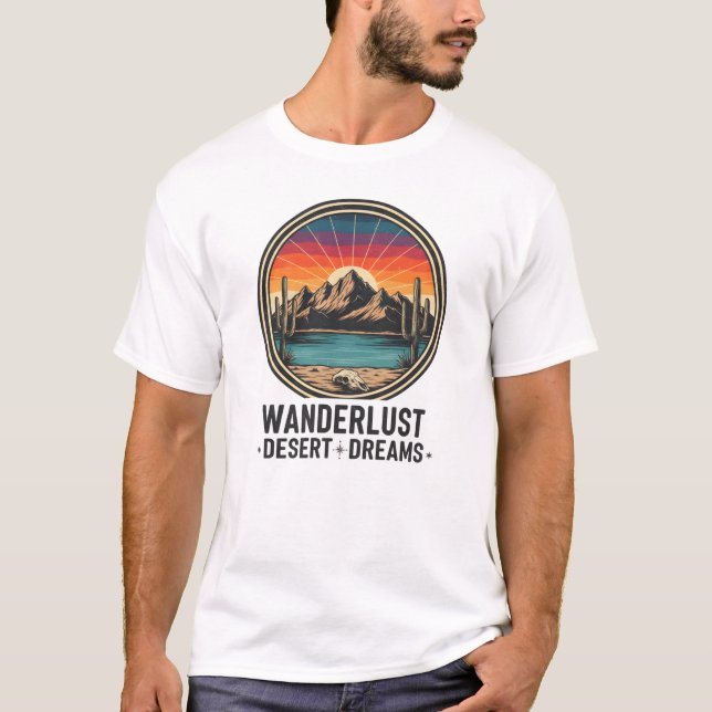 Wanderlust Desert Dreams Retro Sunset T Shirt (Framsida)