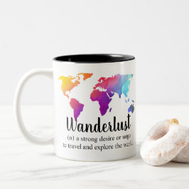 Wanderlust/färgrik världskartadesign för Två-Tonad mugg