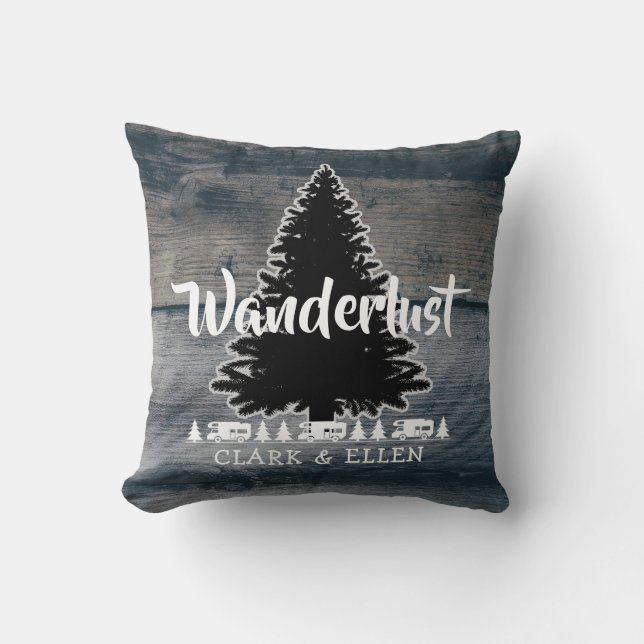 Wanderlust Gräs Träd Rustic Grått Wood RV Camper Kudde (Framsida)