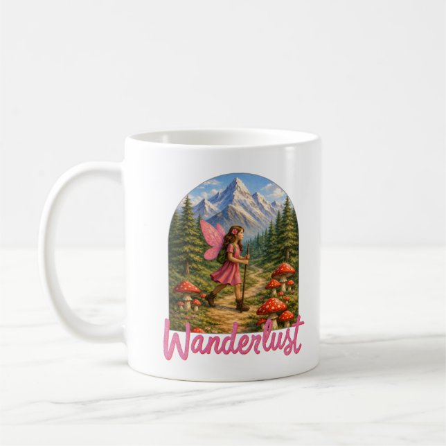 Wanderlust Mountain Fairy Hiker Fairycore Mushroom Kaffemugg (Vänster)