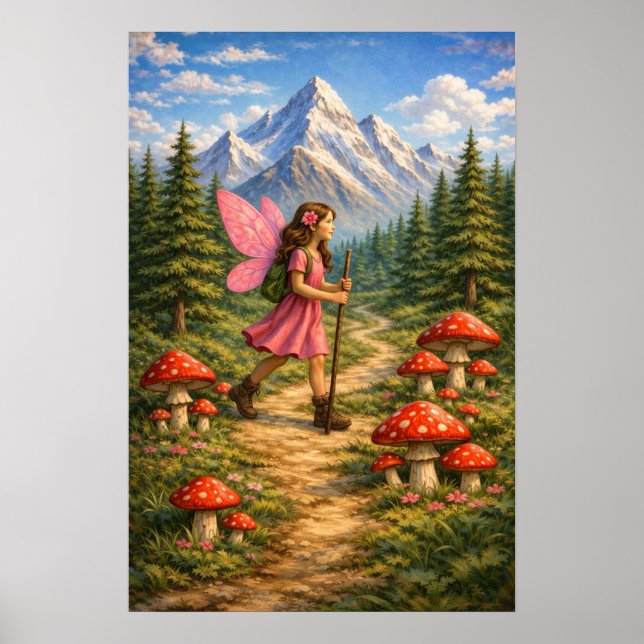 Wanderlust Mountain Fairy Hiker Fairycore Mushroom Poster (Framsidan)