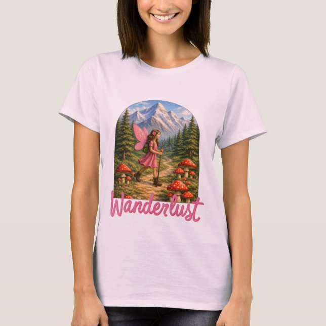 Wanderlust Mountain Fairy Hiker Fairycore Mushroom T Shirt (Framsida)