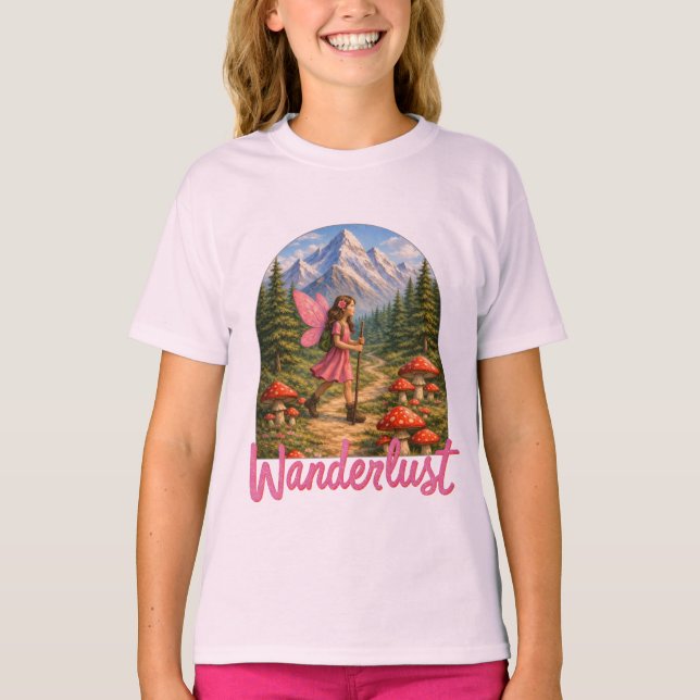 Wanderlust Mountain Fairy Hiker Fairycore Mushroom T Shirt (Framsida)