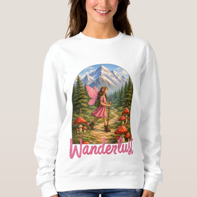 Wanderlust Mountain Fairy Hiker Fairycore Mushroom T Shirt (Framsida)