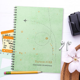 Wanderlust Namn Flygplan Sage Mint Guld Travel Anteckningsbok